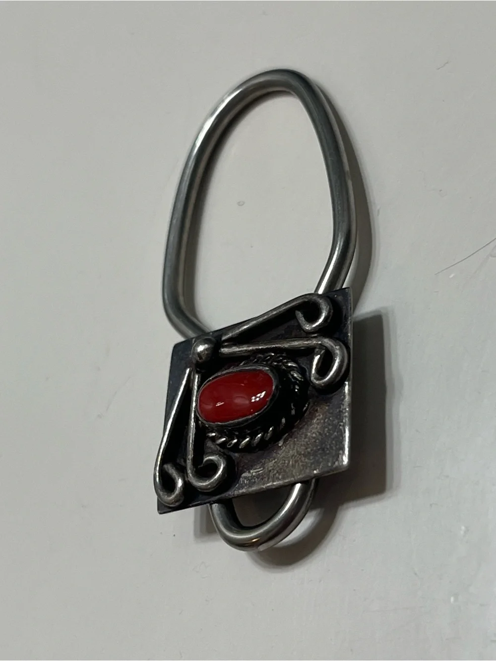Vintage Bennett Pat. Pending C-31 Navajo Red Coral Sterling Silver Key Holder